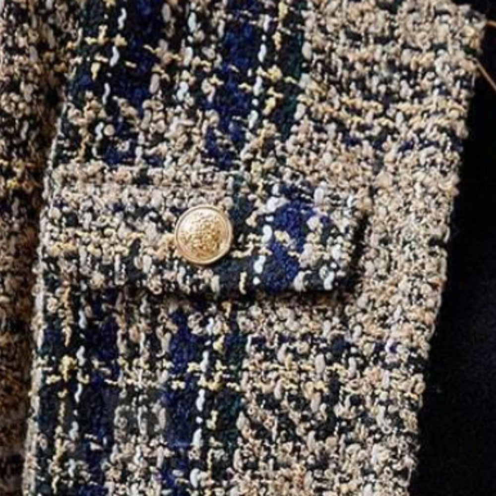 Classic Plaid Print Tweed Open Front Jacket Coat - Picture 8 of 9